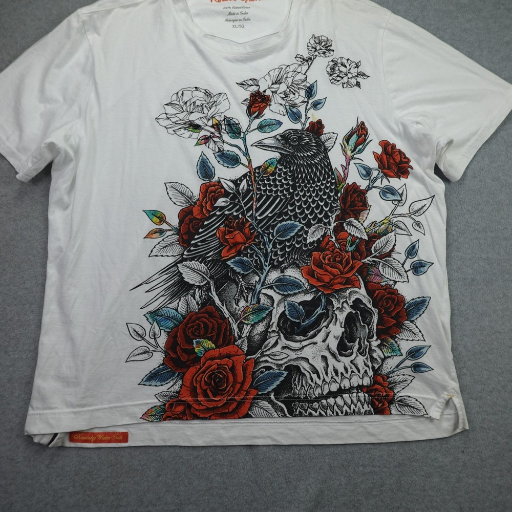 Robert Graham Shirt Mens XL White Gothic Graphic Skull Crow Roses Tee - Picture 5 of 14